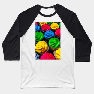 Rows Of Colored Frosting Cupcakes Baseball T-Shirt